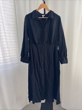 Black Button-Front Shirt Dress - Unbranded